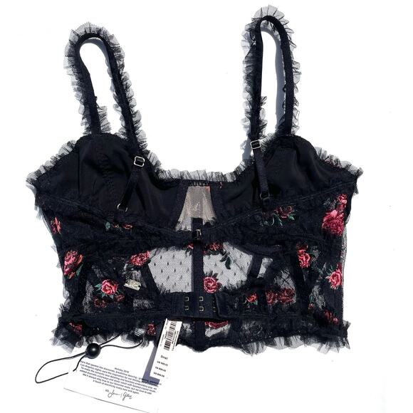 For Love And Lemons Bustier Bra Womens Small Black Mesh Embroidered Underwire - Picture 4 of 8